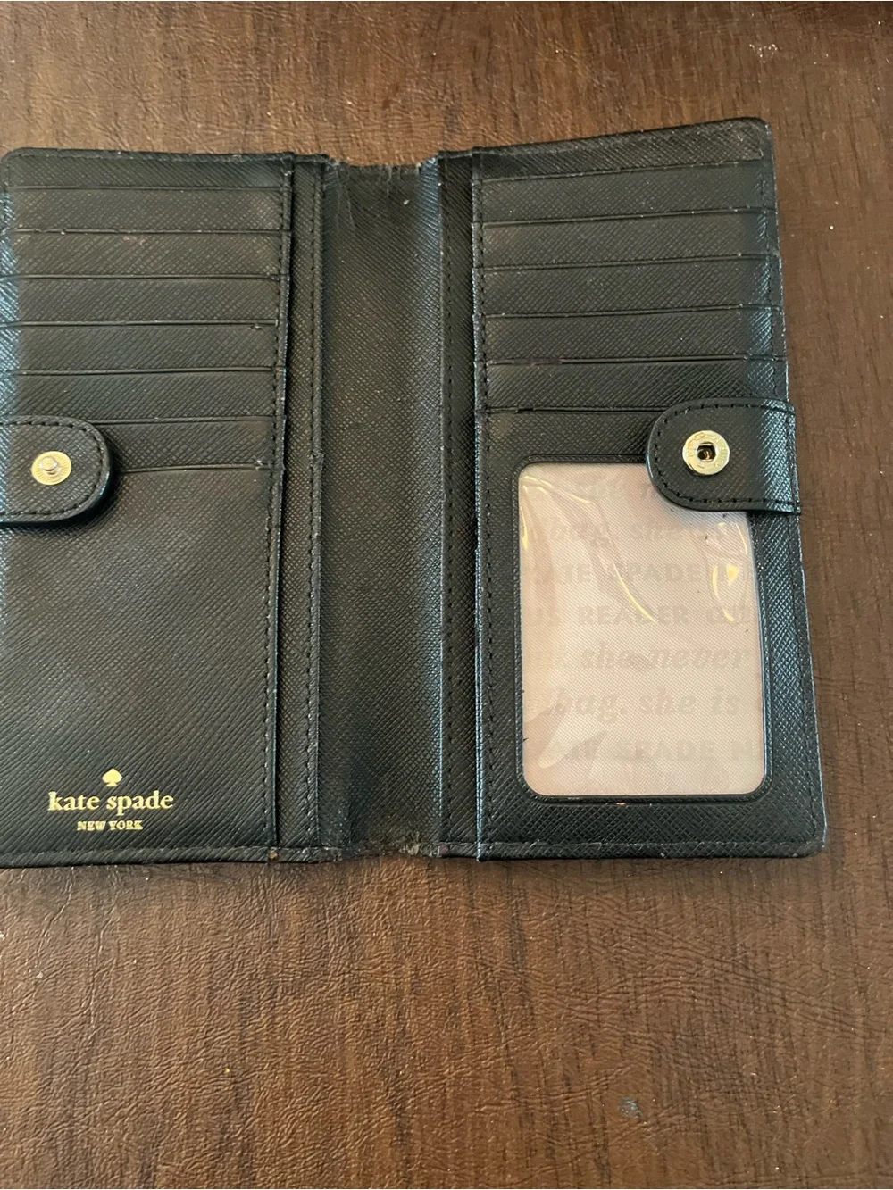 kate spade Black Floral Continental Wallet with Gold Logo